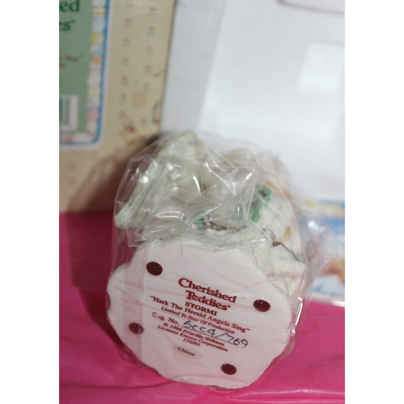 Enesco Cherished Teddies Figurine Stormi Hark The Herald Angels Sing 1996 In Box - Picture 3 of 14